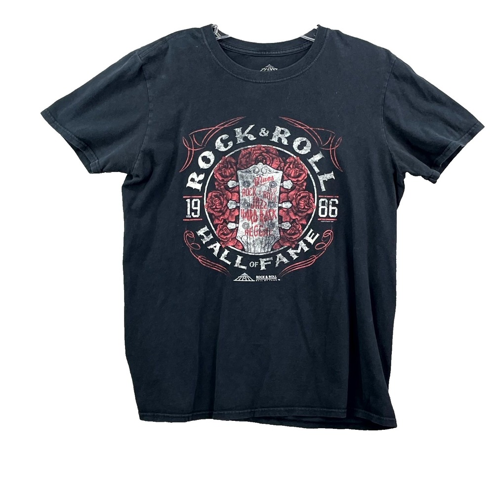 Rock & Roll Hall of Fame T Shirt Men Medium Black Graphic Print Retro Streetwear